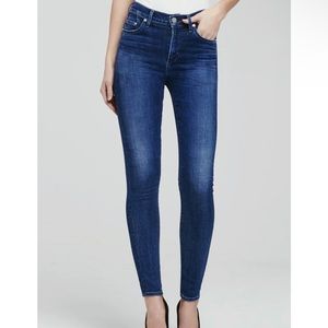 Citizens of Humanity High Rise Raw Hem Rocket Skinny Jeans in Waverly Dark Wash